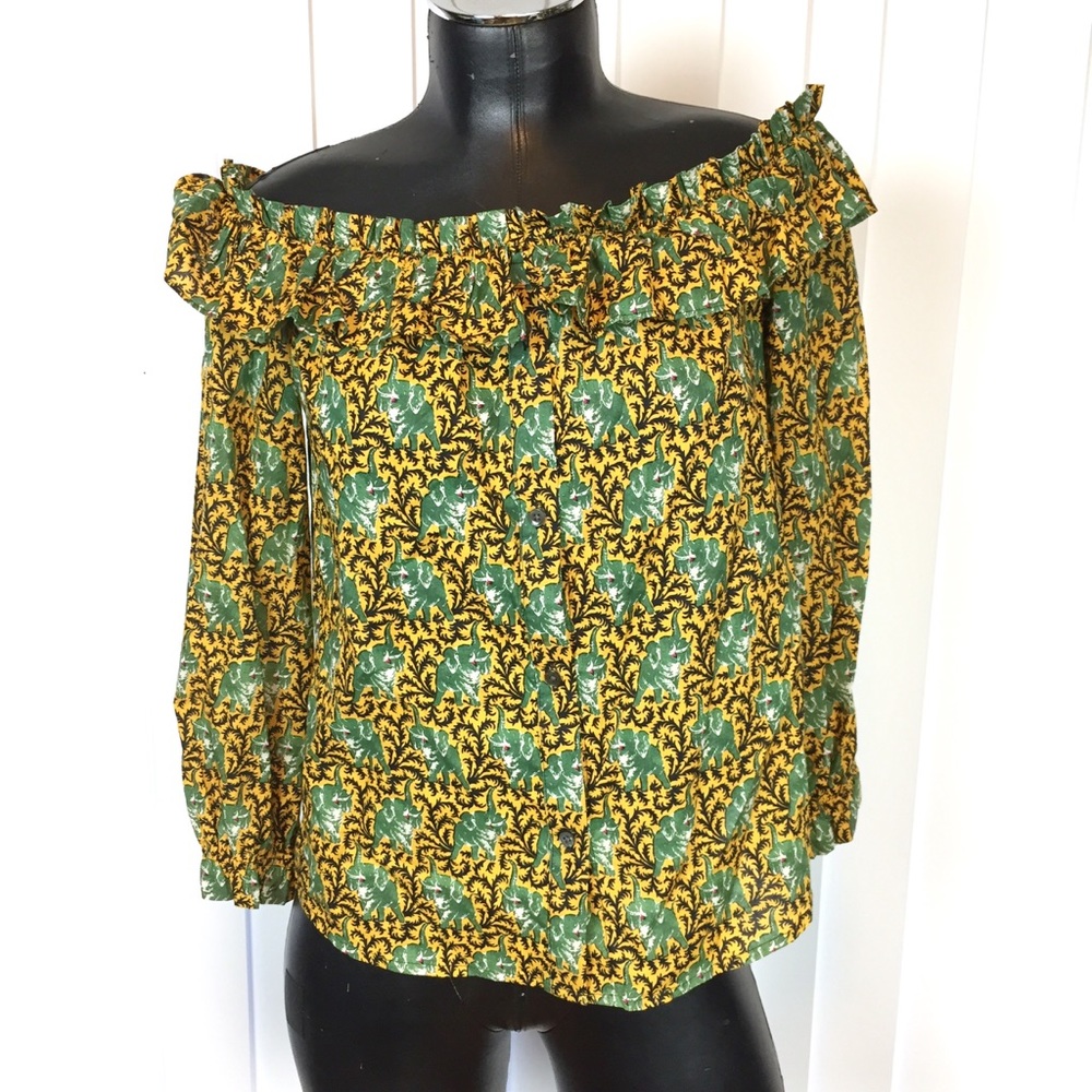J. Crew Ratti Elephant Off Sholder Ruffle Top Sz 6 - Picture 3 of 8